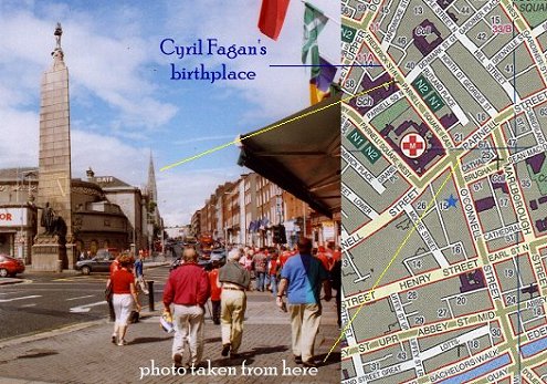 map showing location in Dublin of Cyril Fagan's birth place